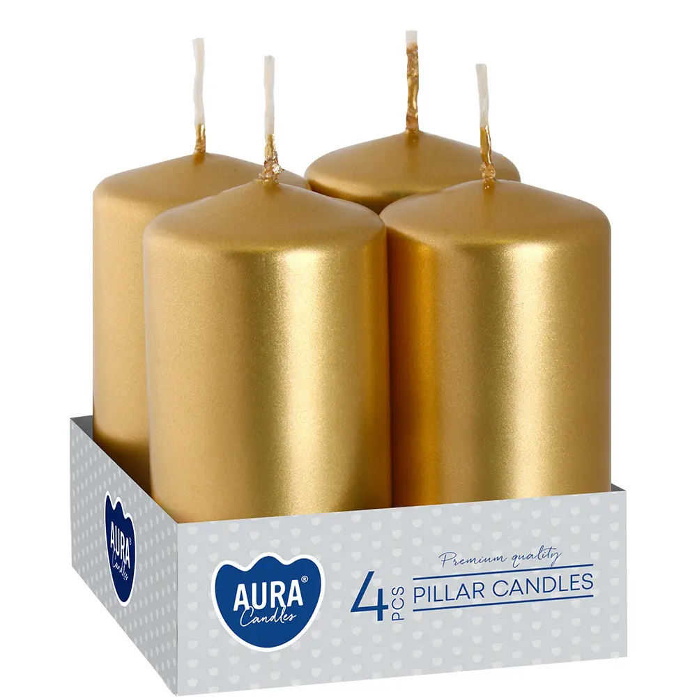 Zdjęcie produktu zestaw 4 świece walec złoty metalik bezzapachowe 8 cm 9h sw40/80-213