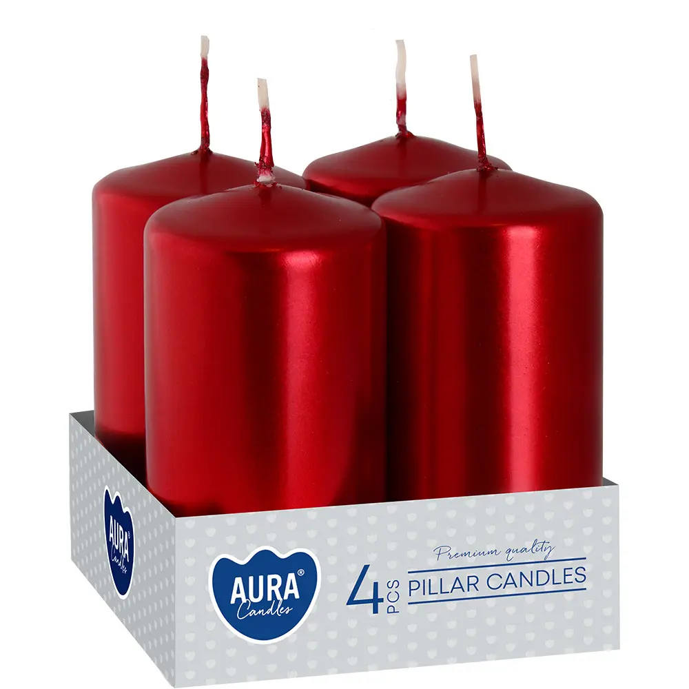 Zdjęcie produktu świece bezzapachowe czerwony metalik zestaw 4 sztuki walec 8 cm sw40/80-230