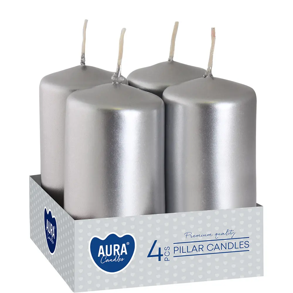 Zdjęcie produktu świece walce srebrne metalizowane zestaw 4 sztuki 8 cm sw40/80-271