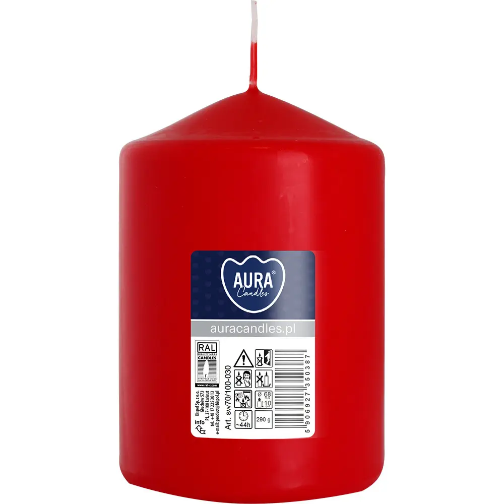 Zdjęcie produktu Świeca bezzapachowa walec czerwona czas palenia 44h 10 cm sw70/100-030