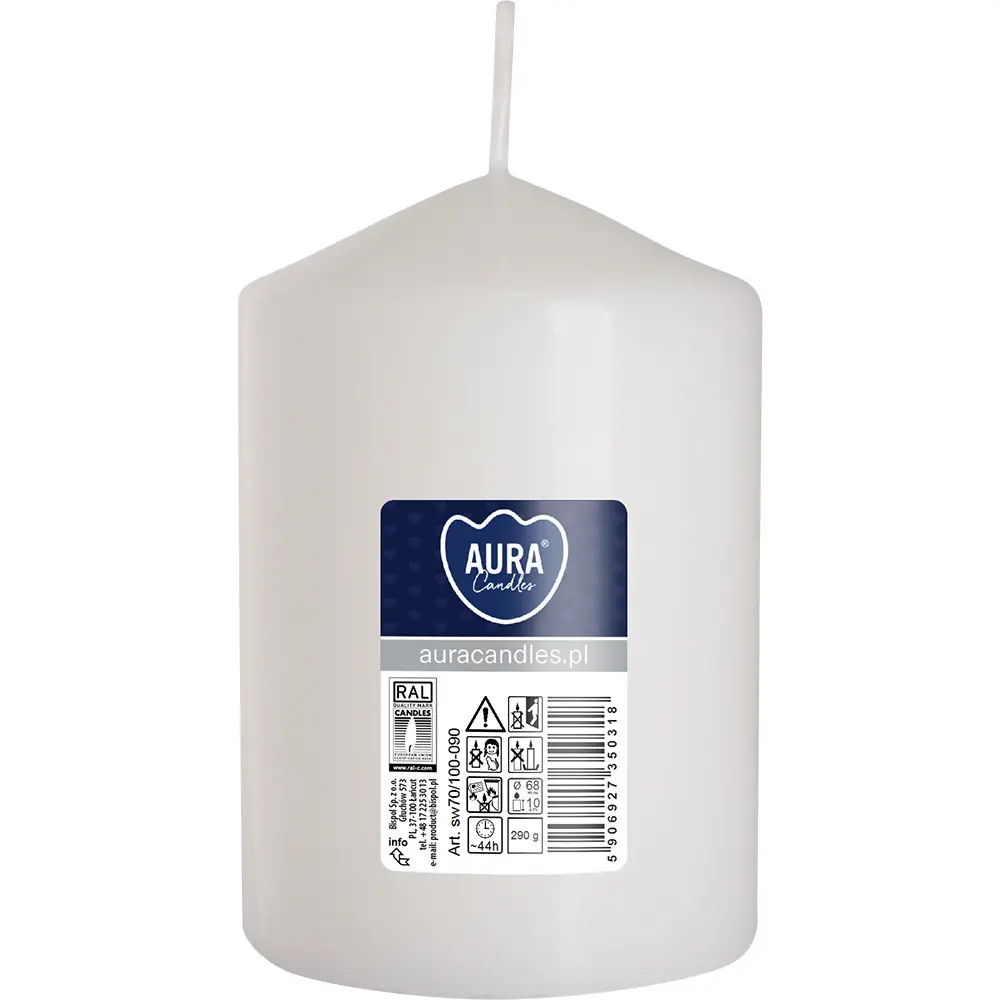 Zdjęcie produktu Świeca walec bezzapachowa biała dekoracyjna 10 cm 44 h sw70/100-090