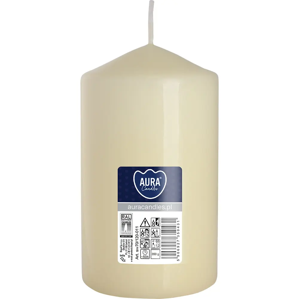 Zdjęcie produktu Świeca walec bezzapachowa klasyczna dekoracyjna ecru 12 cm 50h sw70/120-011