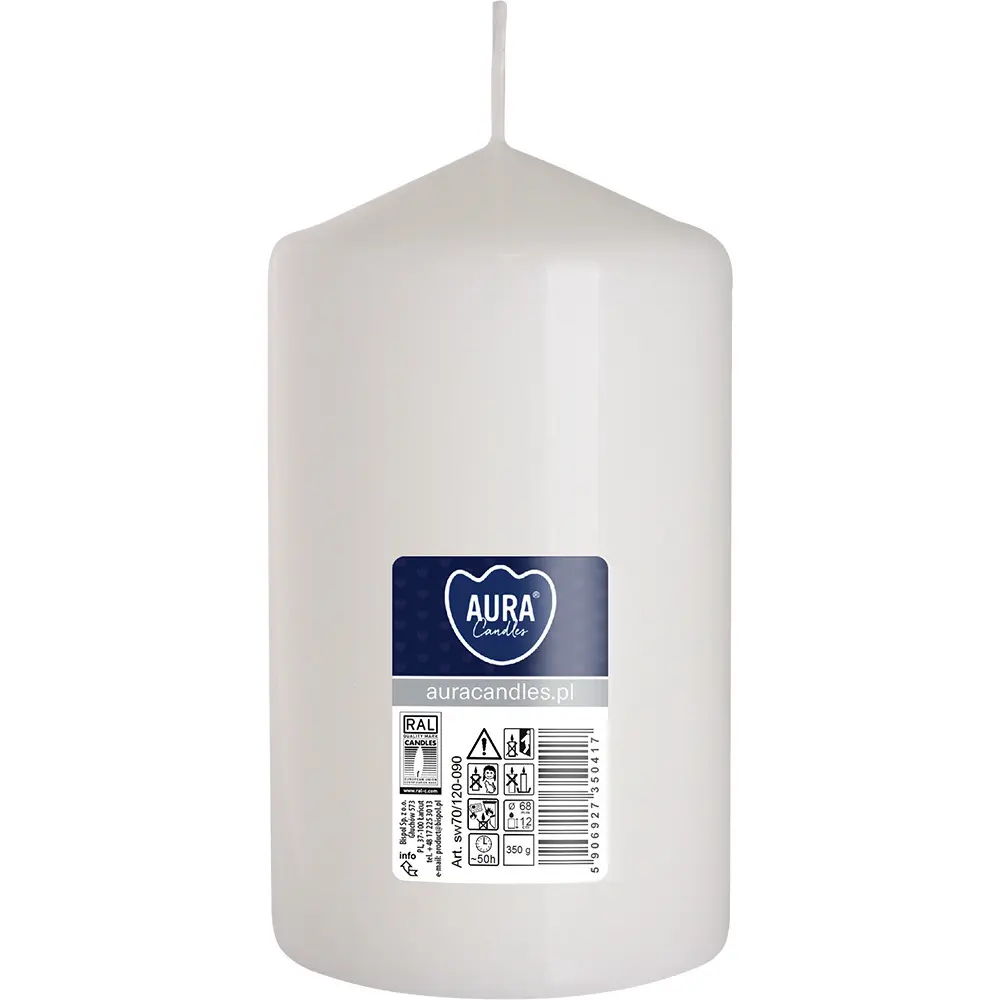 Zdjęcie produktu Świeca walec bezzapachowa biała ozdobna słupek 12 cm sw70/120-090