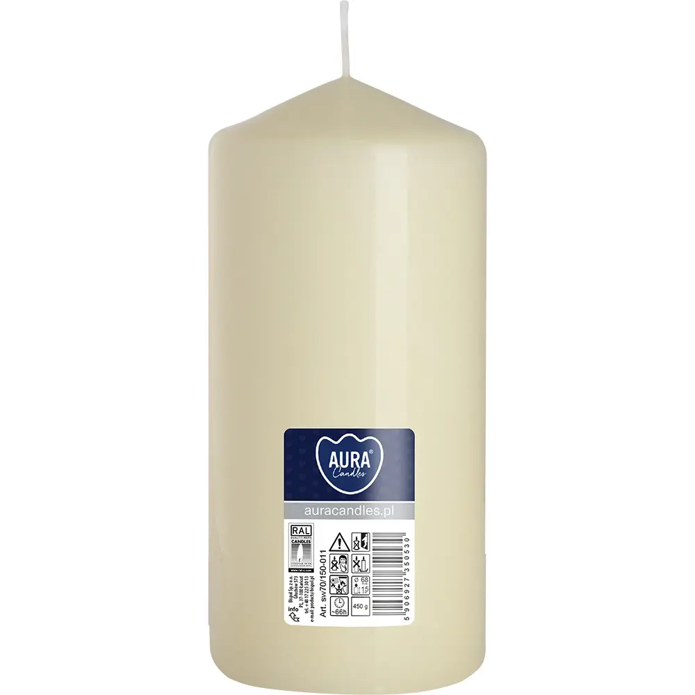 Zdjęcie produktu Świeca walec bezzapachowa słupek ecru 15 cm 66h sw70/150-011