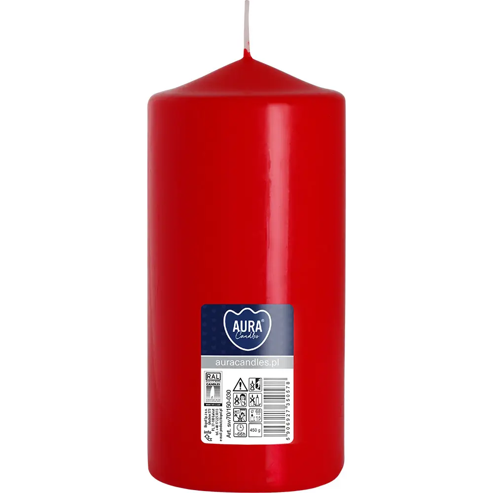 Zdjęcie produktu Świeca walec bezzapachowa czerwona 15 cm 66h sw70/150-030