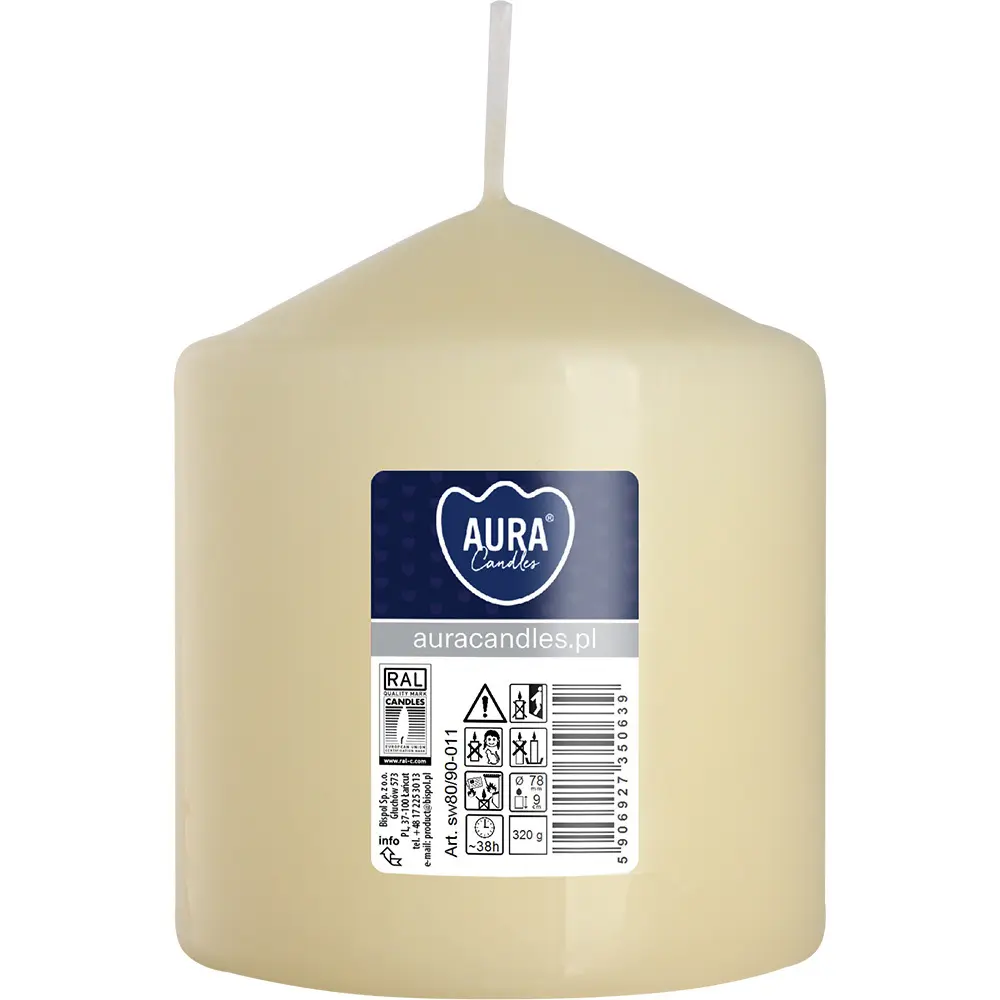 Zdjęcie produktu Świeca walec bezzapachowa ecru dekoracyjna 9 cm 38h sw80/90-011