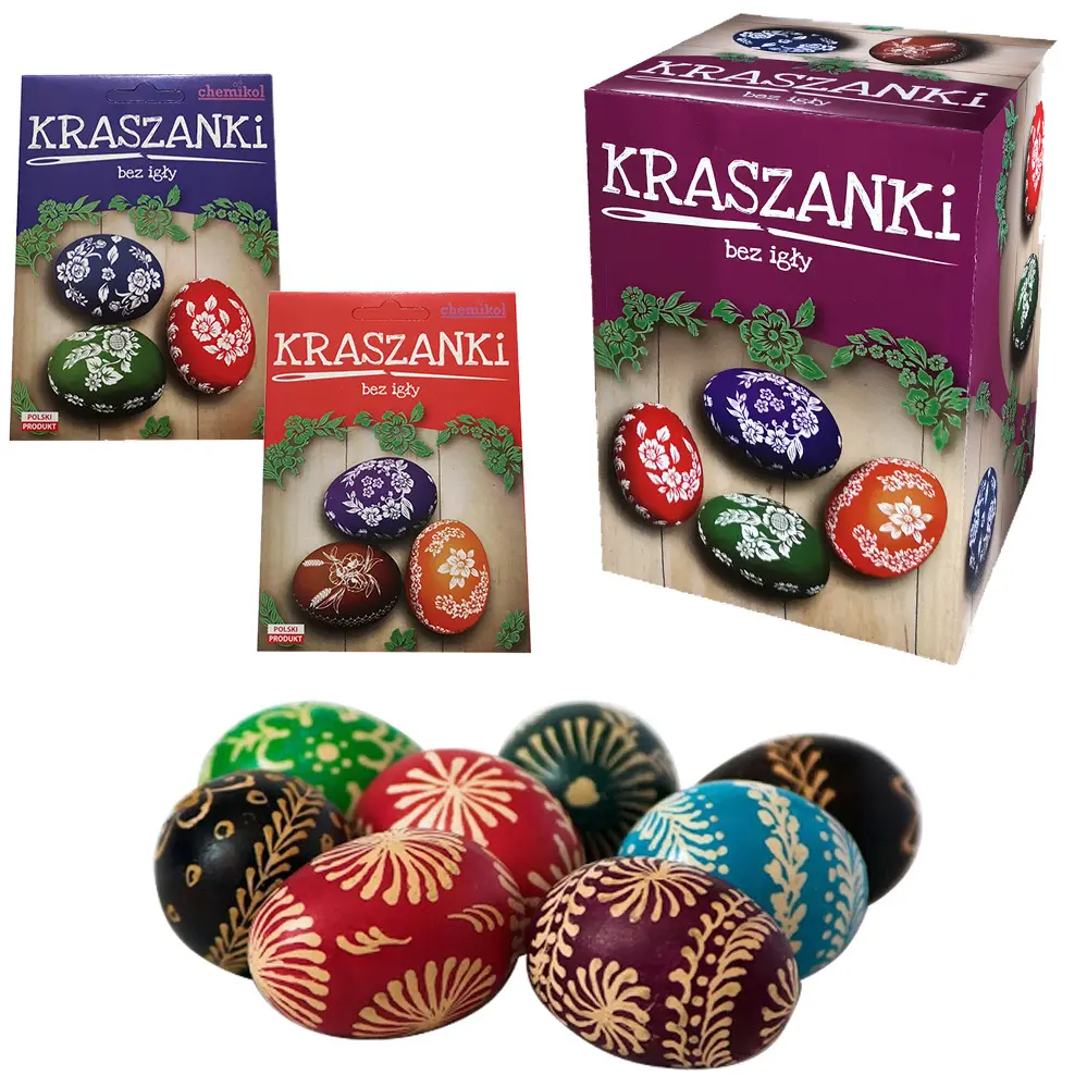 Zdjęcie produktu Kraszanki na Wielkanoc pisanki bez igły zestaw kreatywny dekoracje 3 barwniki i naklejki mix wzór 1szt.