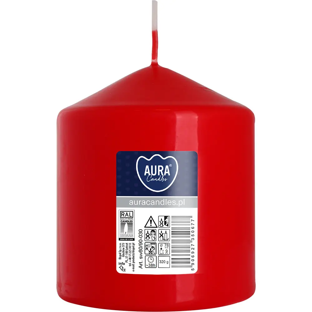 Zdjęcie produktu Świeca walec bezzapachowa dekoracyjna czerwona słupek 9 cm sw80/90-030