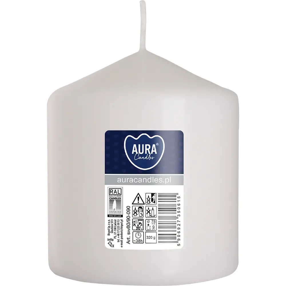 Zdjęcie produktu Świeca bezzapachowa walec biała 9 cm dekoracyjna ozdobna sw80/90-090