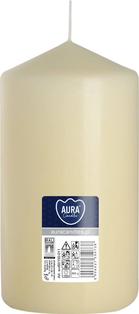 Zdjęcie produktu Świeca walec bezzapachowa duża ozdobna ecru 15 cm 66h sw80/150-011