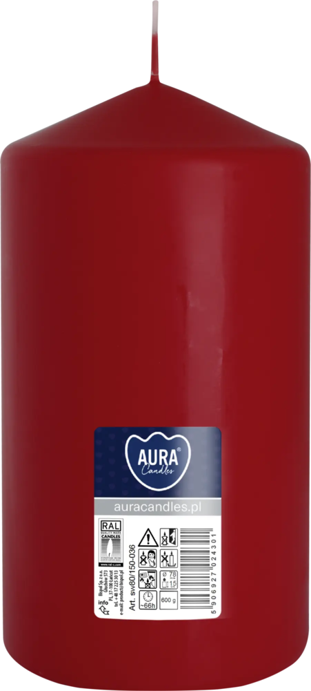 Zdjęcie produktu Świeca walec dekoracyjna bezzapachowa słupek 15 cm burgund sw80/150-036
