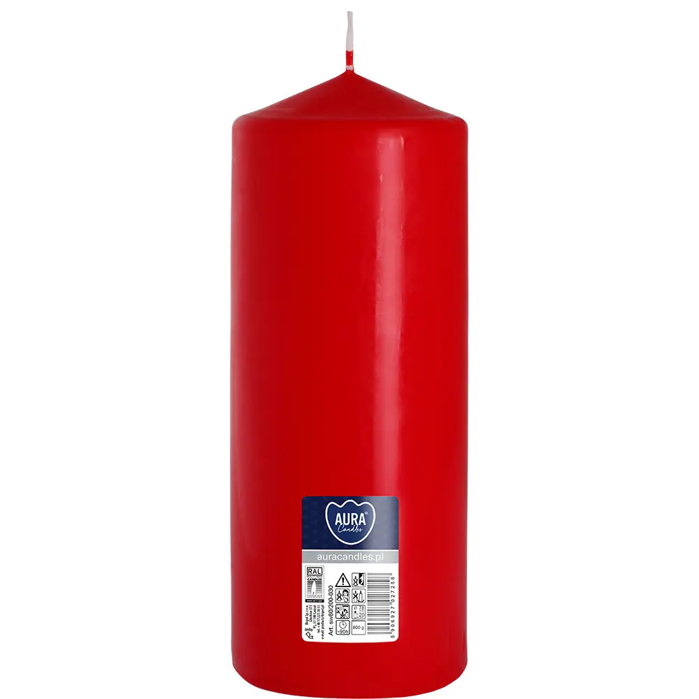 Zdjęcie produktu Świeca walec bezzapachowa duża czerwona 20 cm 90h sw80/200-030
