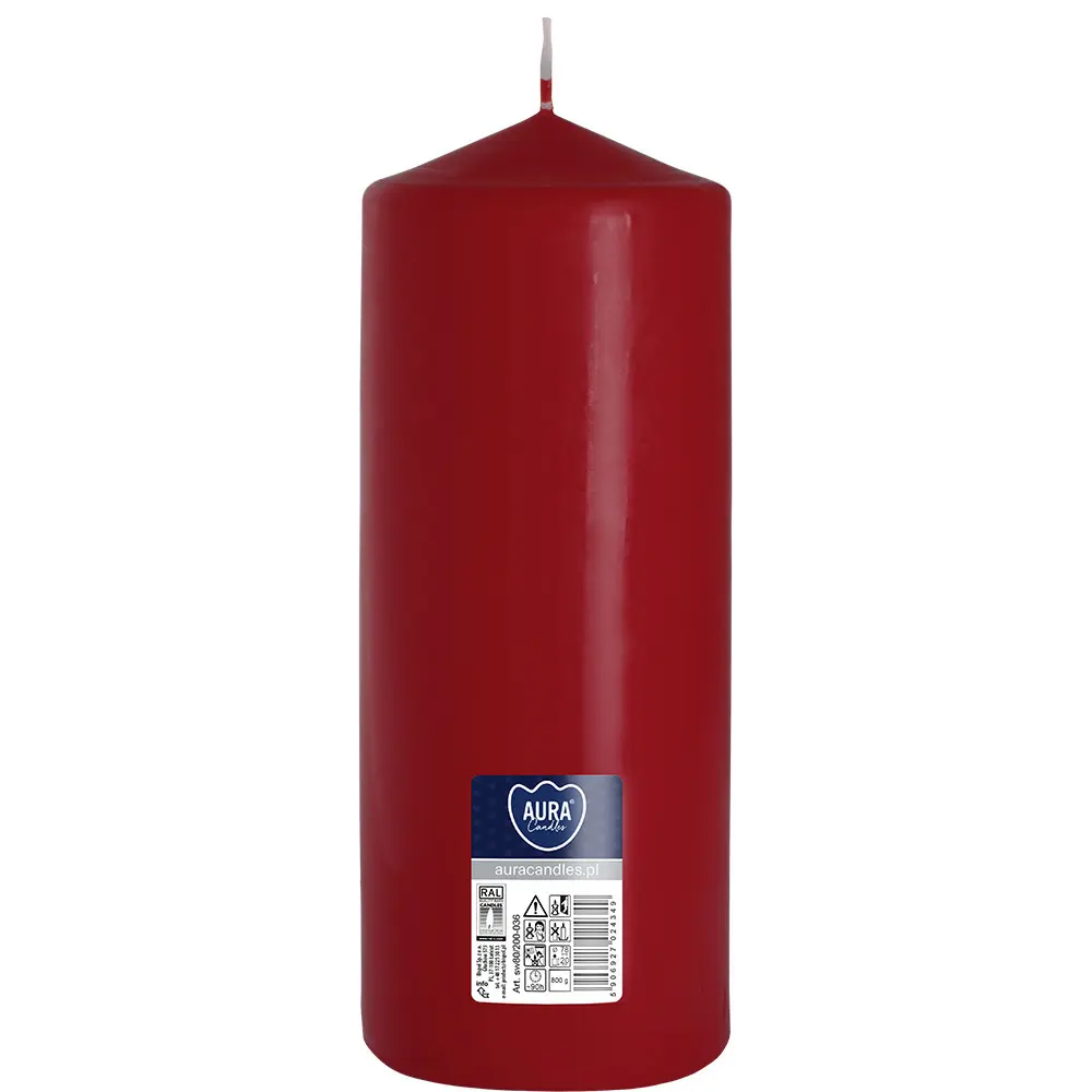 Zdjęcie produktu Świeca walec bezzapachowa słupek burgundowa 20 cm 90h sw80/200-036