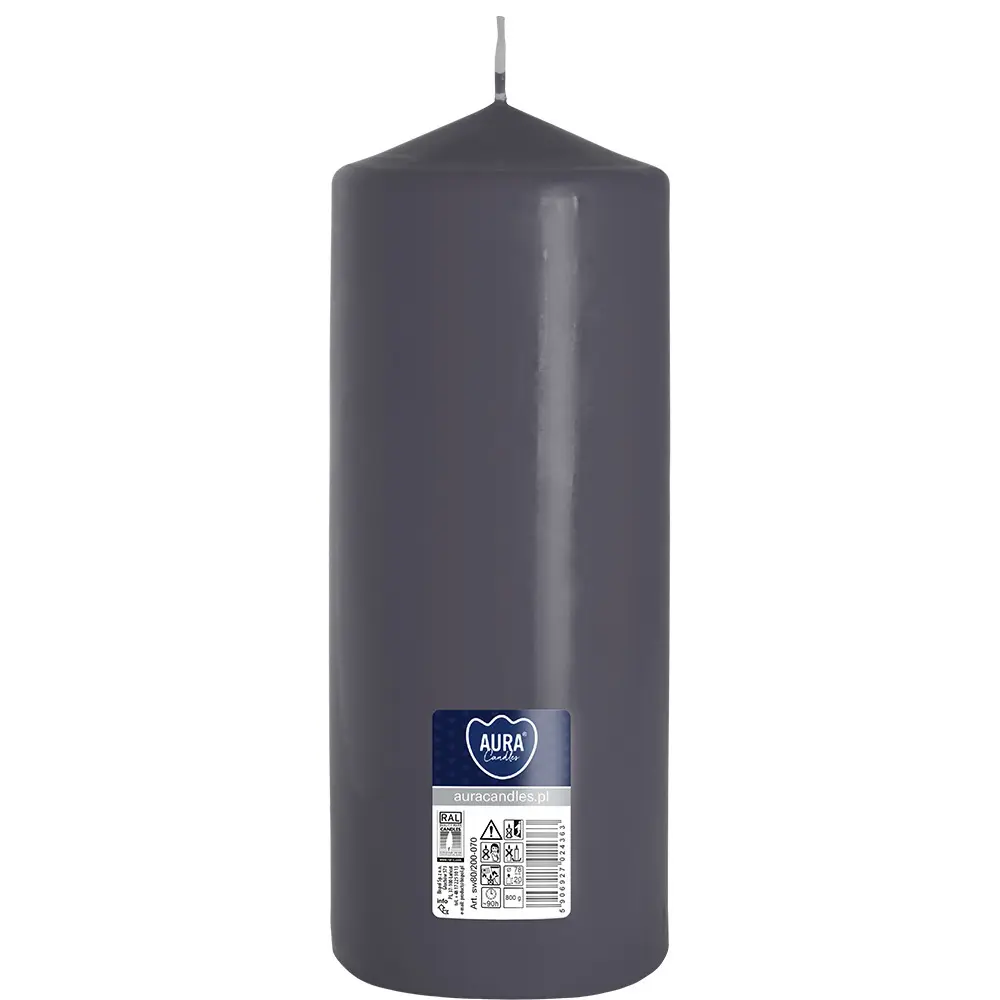 Zdjęcie produktu Świeca walec szara bezzapachowa słupek duża 20 cm 90 h sw80/200-070
