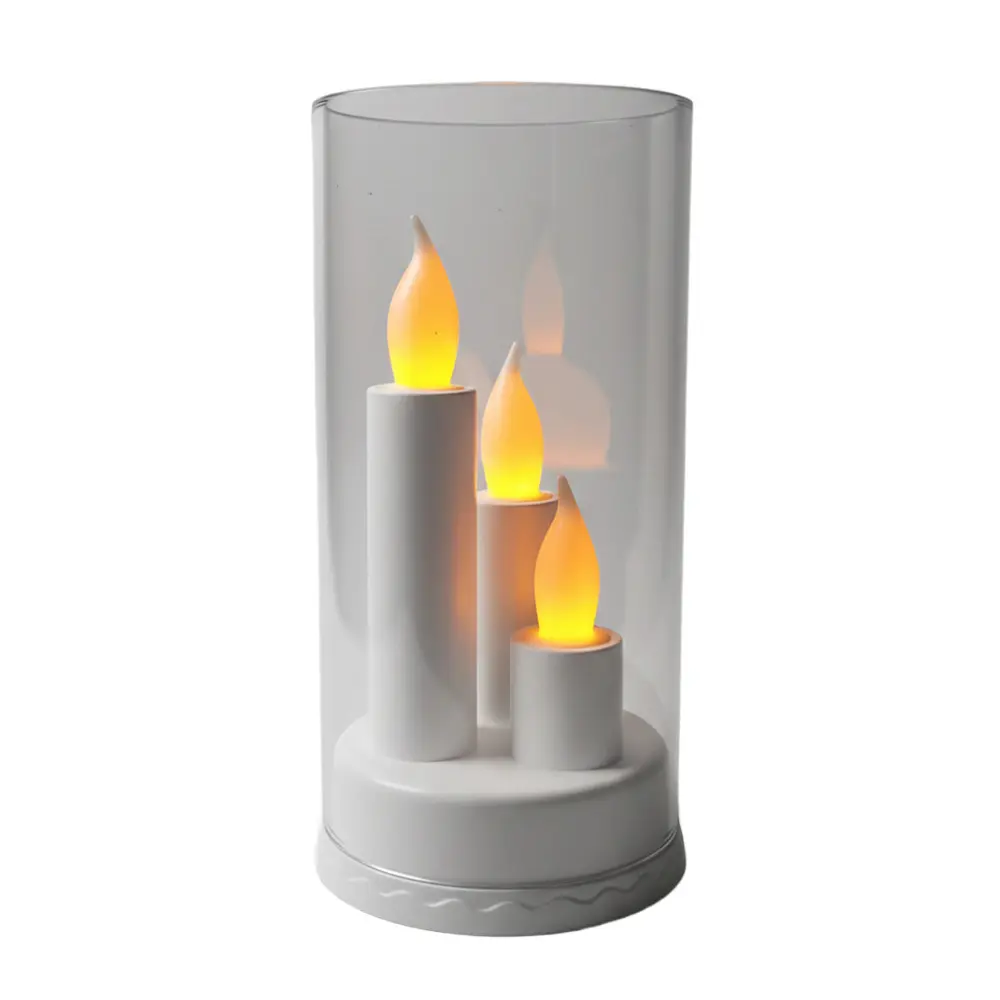 Zdjęcie produktu Świecznik LED tuba Trio biała - efekt płomienia wkład do zniczy 16 cm