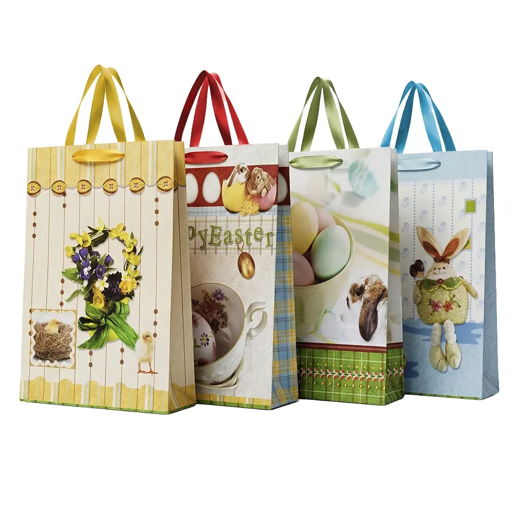 Zdjęcie produktu Duża Torba prezentowa Wielkanocna papierowa XL zajączek kwiaty 33x44cm mix wzorów 1 szt.