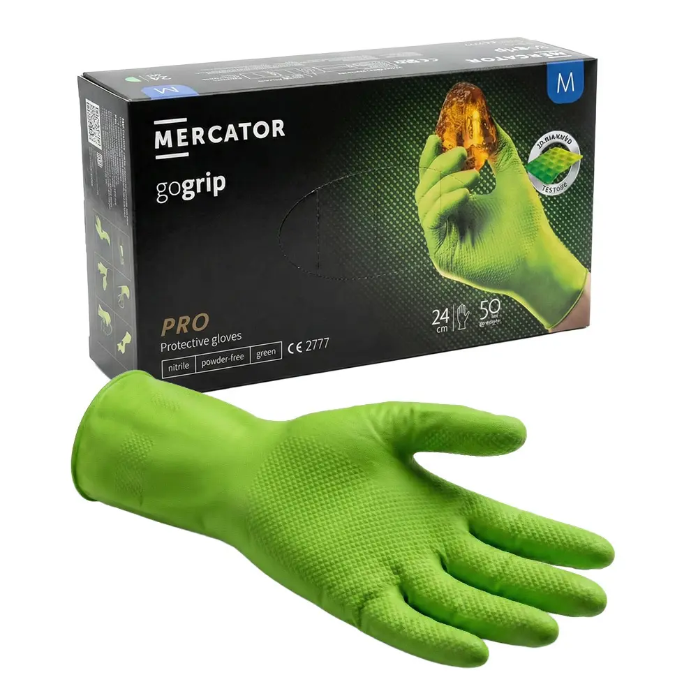 Zdjęcie produktu Rękawice nitrylowe GoGrip zielone rozmiar M ochronne robocze