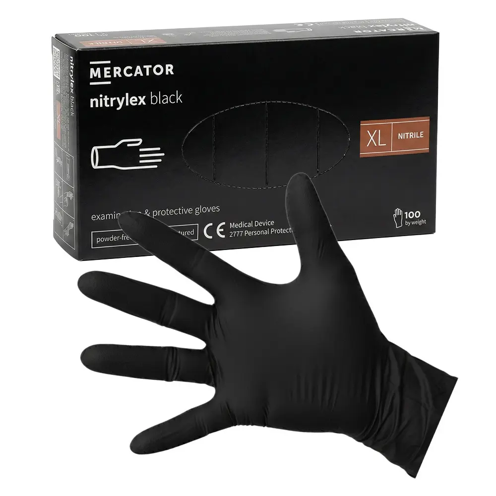 Zdjęcie produktu Czarne rękawice nitrylowe bezpudrowe XL a'100 sztuk medyczne