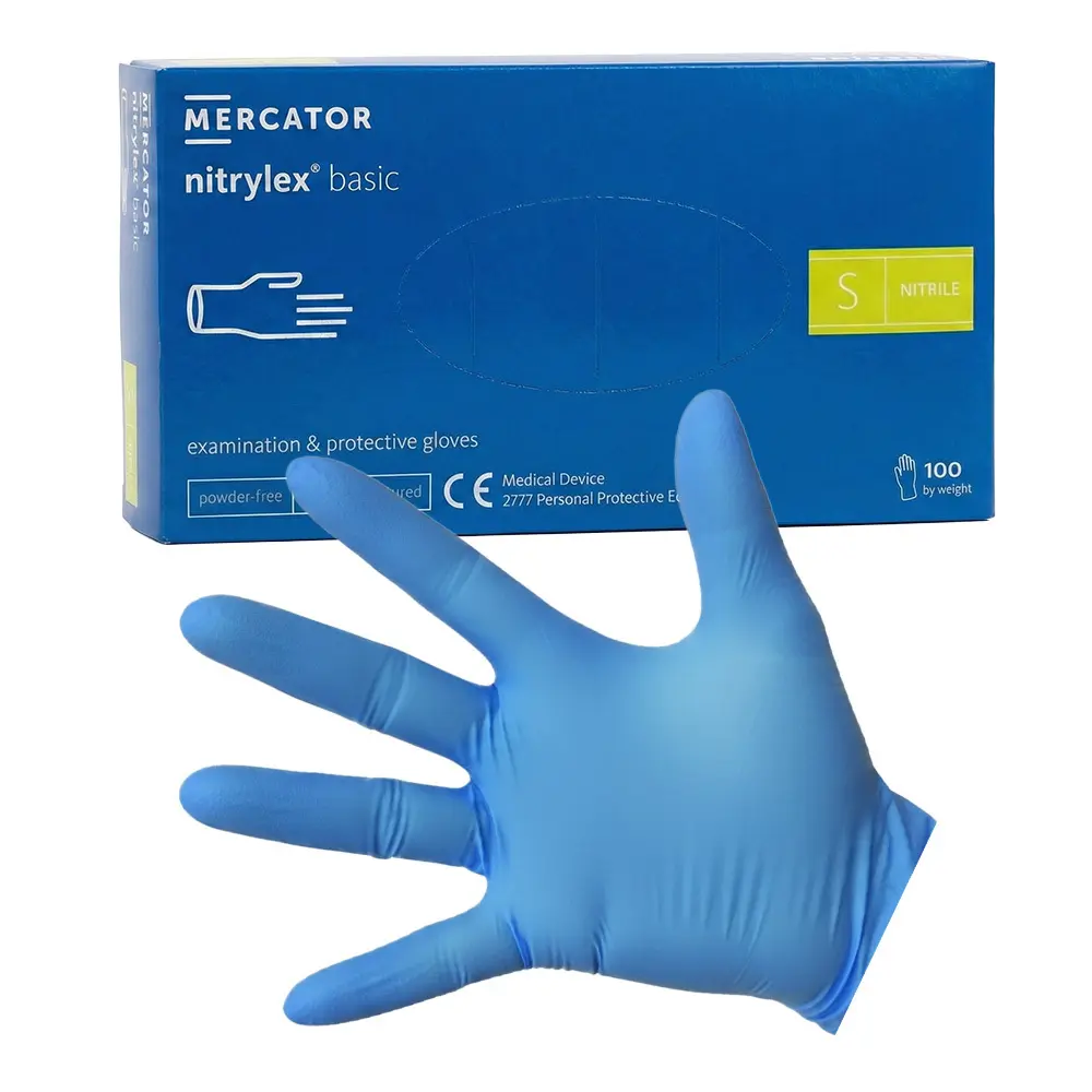 Zdjęcie produktu Rękawice nitrylowe jednorazowe diagnostyczne niebieskie S 100 sztuk medyczne