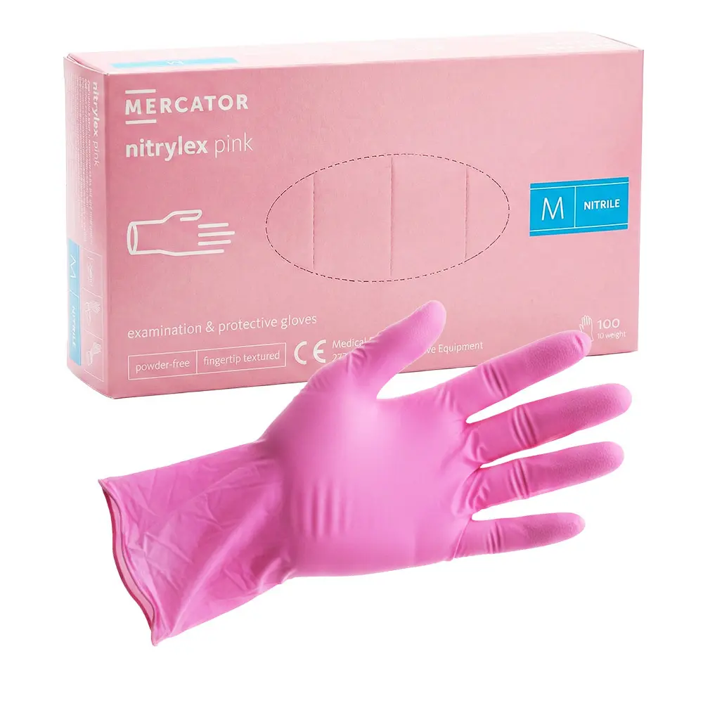 Zdjęcie produktu Rękawice nitrylowe diagnostyczne M różowe bezpudrowe 100 szt medyczne