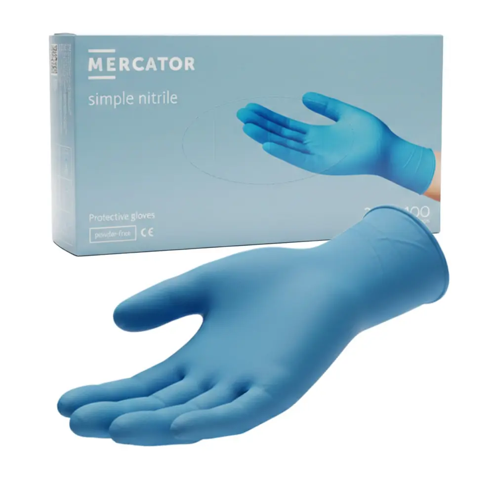 Zdjęcie produktu Rękawice nitrylowe bezpudrowe niebieskie ochronne rozmiar S 100 sztuk 24 cm