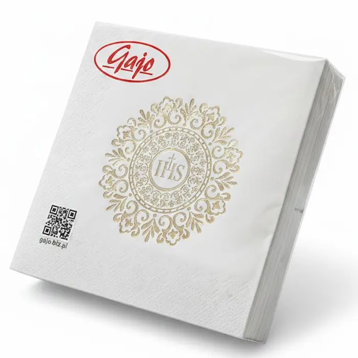 Zdjęcie produktu Serwetki na Komunię Białe Złoty Kielich IHS papierowe gastronomiczne 3 wartwy 33x33cm mix wzorów 20szt.