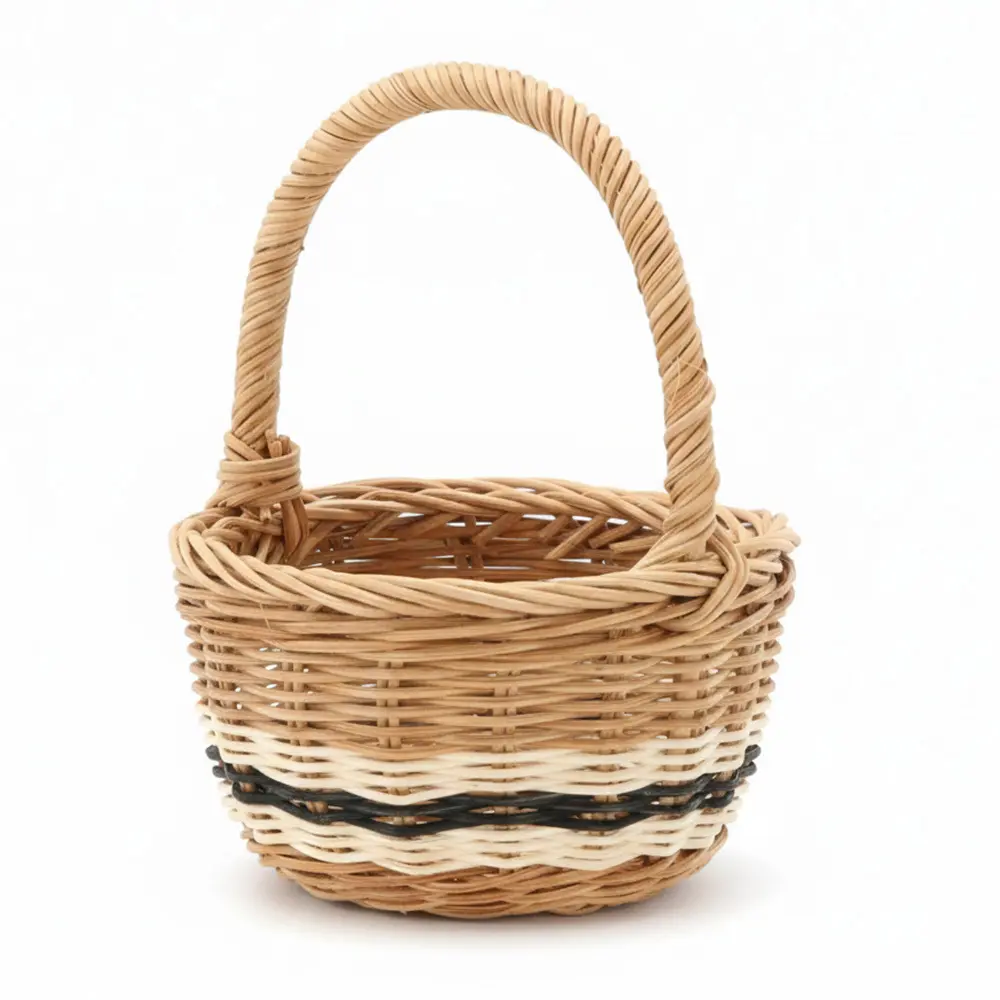 Zdjęcie produktu Koszyk rattanowy z uchwytem osłonka na doniczkę naturalny biały czarny 18 cm