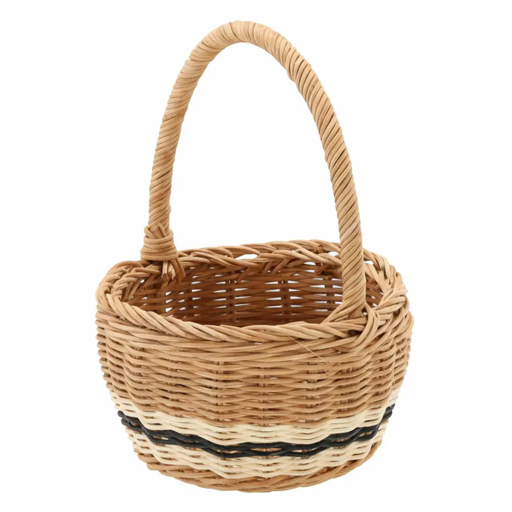 Zdjęcie produktu Koszyk rattanowy okrągły z uchwytem osłonka na kwiaty 16x22 cm