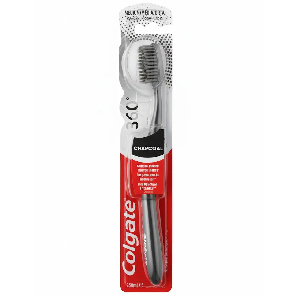 Zdjęcie produktu Szczoteczka do zębów Colgate 360 Charcoal Medium średnia czarna 1szt.
