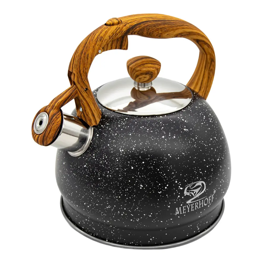 Zdjęcie produktu Czajnik stalowy 1,8l z gwizdkiem na gaz indukcję czarny marmurek 19 cm