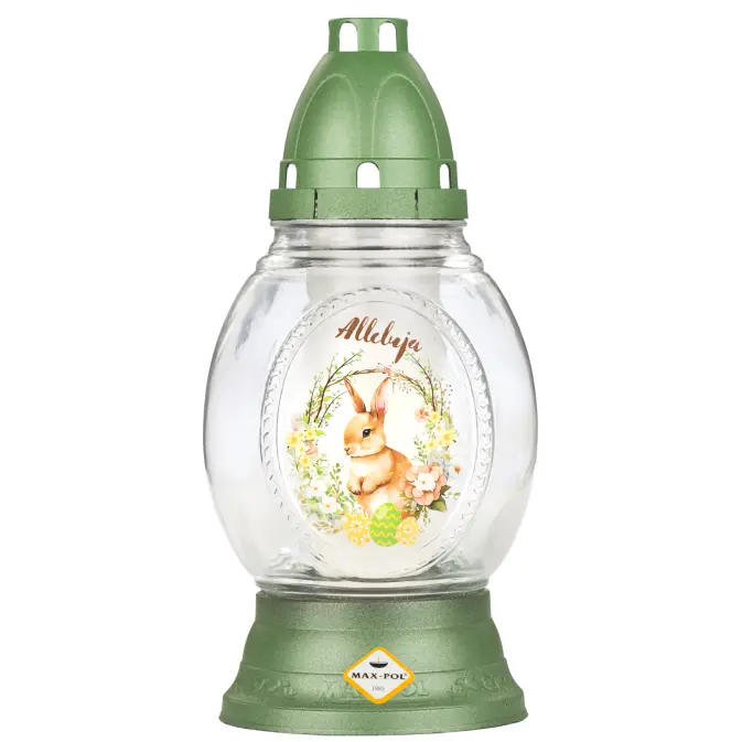 Zdjęcie produktu Znicz szklany wielkanocny zając pisanki oliwka wkład 26 cm 1069-AP2-WL 1 szt.
