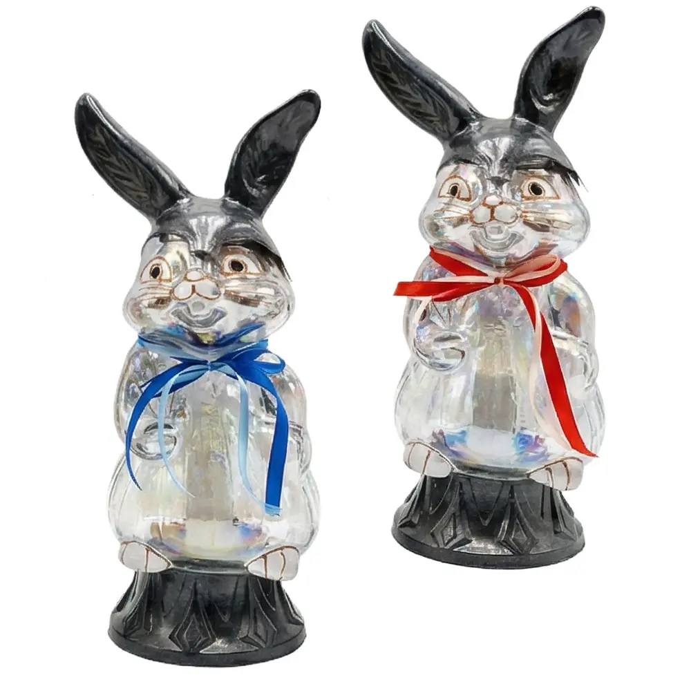 Zdjęcie produktu Znicz szklany lampion zajączek wielkanocny tęczowy duży 45 cm