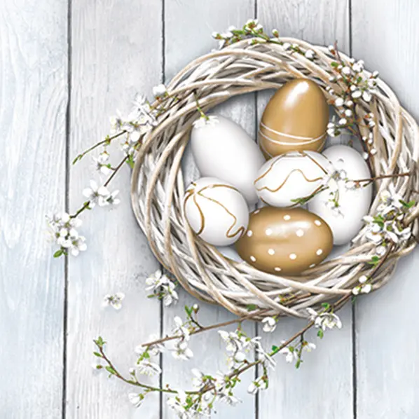 Zdjęcie produktu Serwetki papierowe Wielkanocne Daisy White & Gold Eggs 33x33 cm 20 szt.
