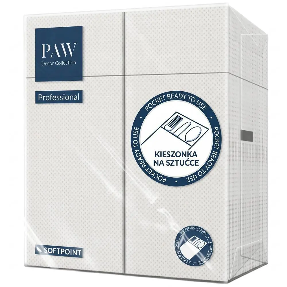 Zdjęcie produktu Kieszonki na sztućce białe softpoint serwetki unicolor 50 sztuk 32x38 cm