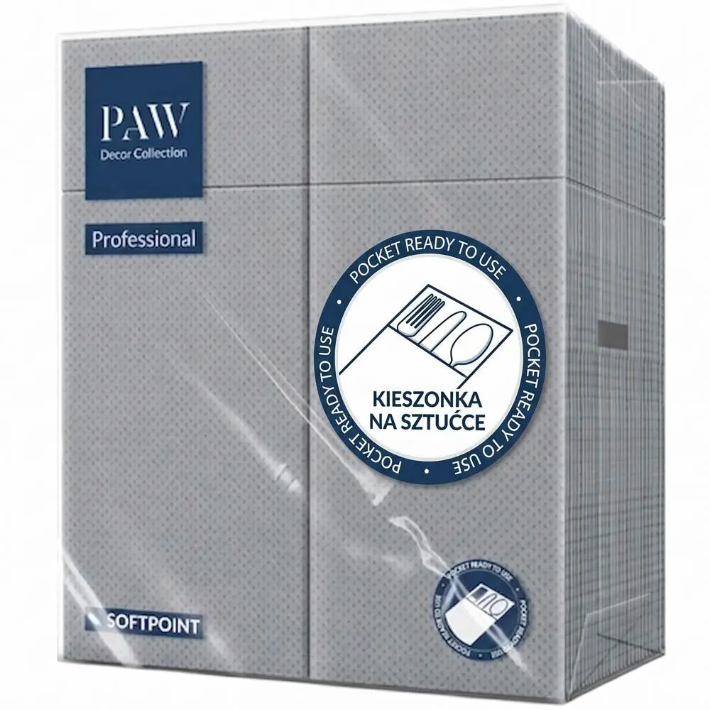 Zdjęcie produktu Kieszonki na sztućce szare softpoint serwetki unicolor 50 sztuk 32x38 cm