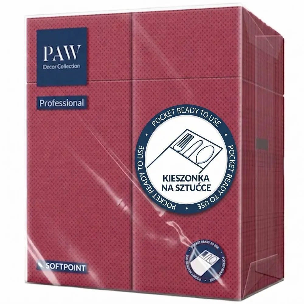 Zdjęcie produktu Kieszonki na sztućce bordowe softpoint serwetki unicolor 50 sztuk 32x38 cm