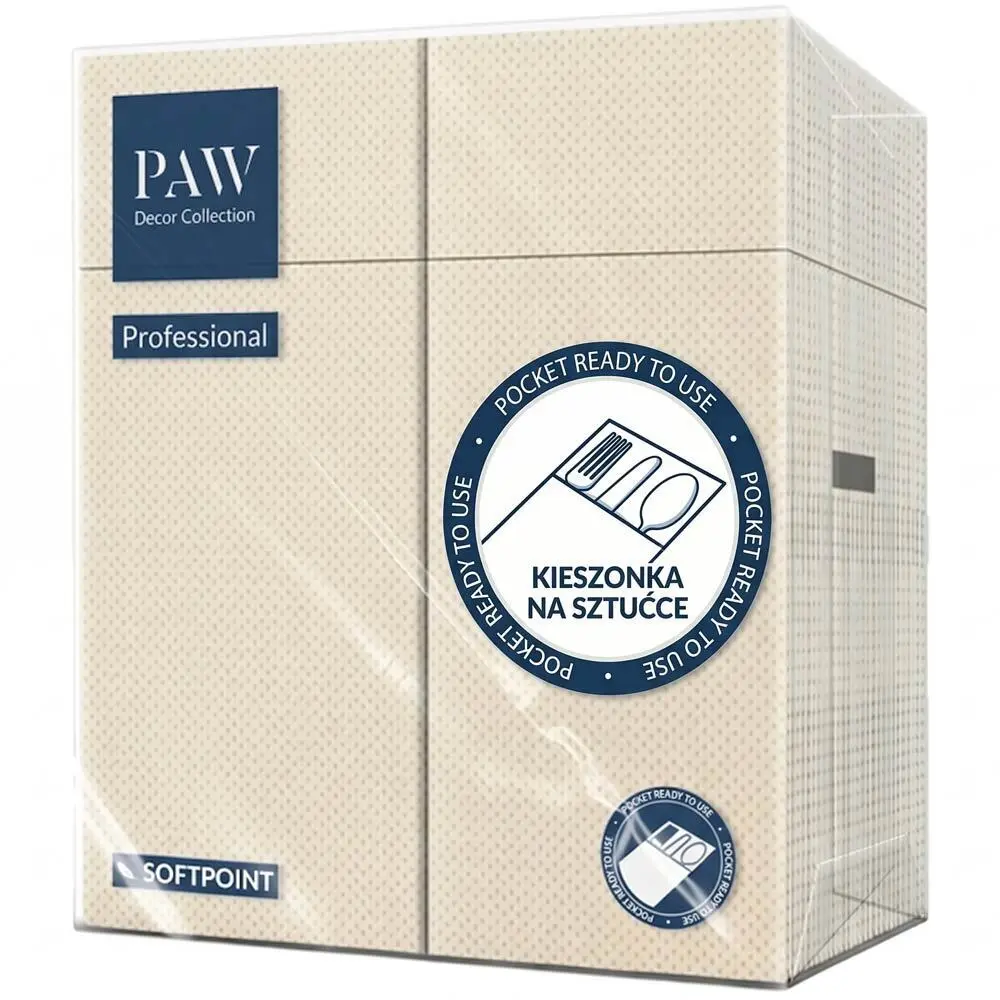 Zdjęcie produktu Kieszonki na sztućce ecru kremowe softpoint serwetki unicolor 50 sztuk 32x38 cm