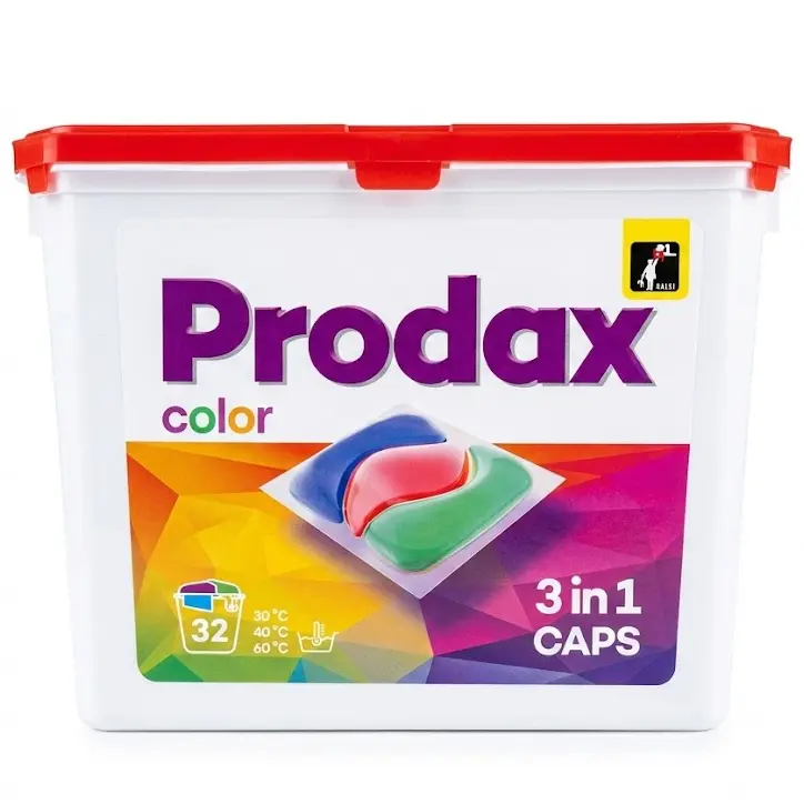 Zdjęcie produktu Kapsułki do prania kolorów Prodax 3w1 tkaniny kolorowe 32 Kapsułki 
