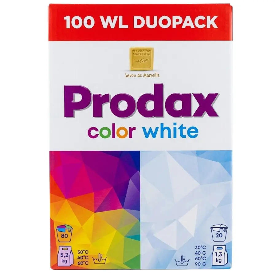 Zdjęcie produktu Zestaw proszków do prania Prodax Hybride Duopack zestaw kolor i białe 6,5kg 100 prań