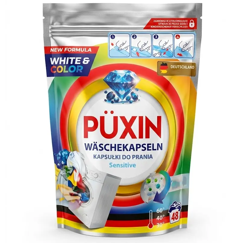 Zdjęcie produktu Kapsułki do prania kolorów Puxin Sensitive do kolorów i do bieli skuteczne 48 szt.