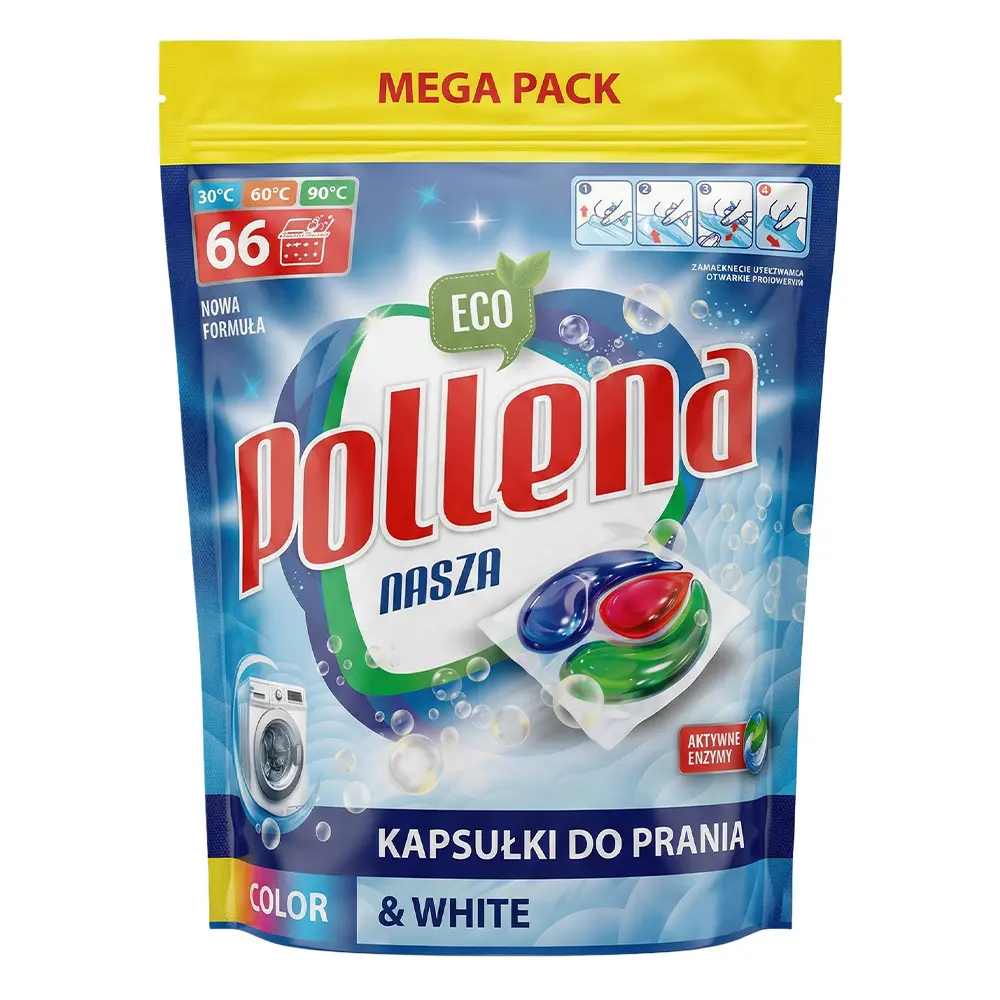 Zdjęcie produktu Kapsułki do prania Pollena color & white mega pack 66 sztuk 990g