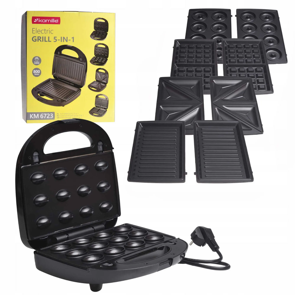 Zdjęcie produktu Opiekacz grill gofrownica sandwich grill pączki orzeszki 5w1 800w