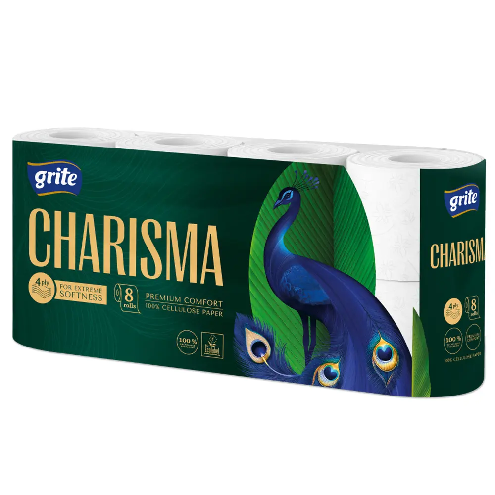 Zdjęcie produktu Papier toaletowy Grite charisma 4 warstwy celuloza biały miękki 8 rolek