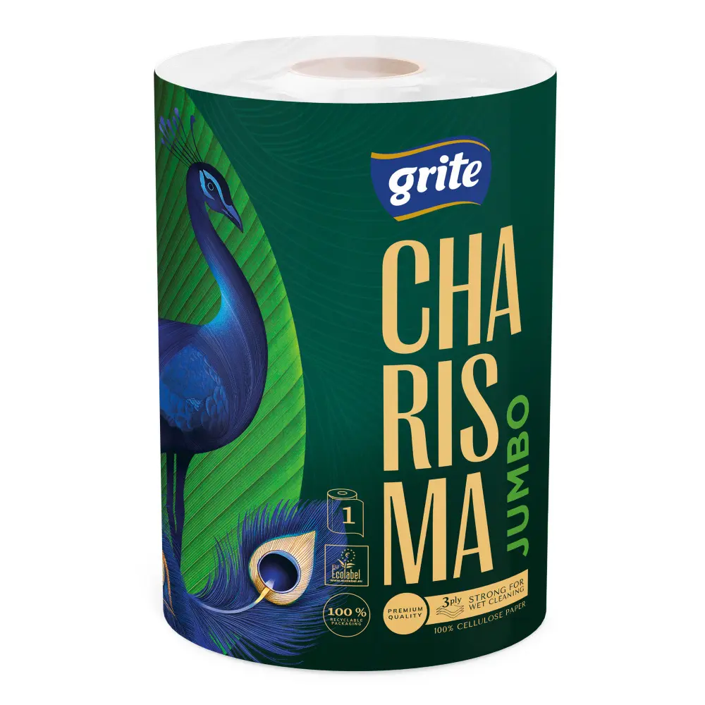 Zdjęcie produktu Ręcznik papierowy Grite Charisma Jumbo 3 warstwy celuloza biały 245 listków