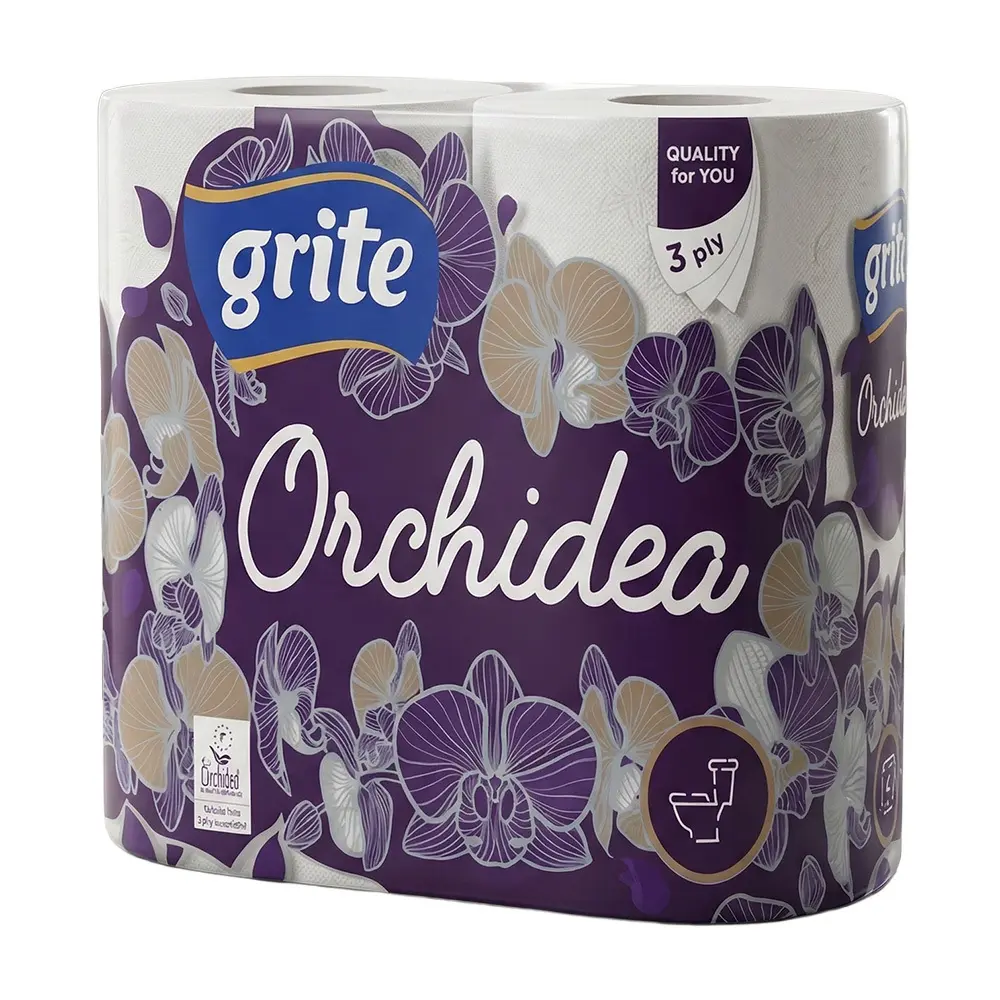 Zdjęcie produktu Papier toaletowy Grite Orchidea biały 3 warstwy miękki chłonny 4 rolki 18.75m