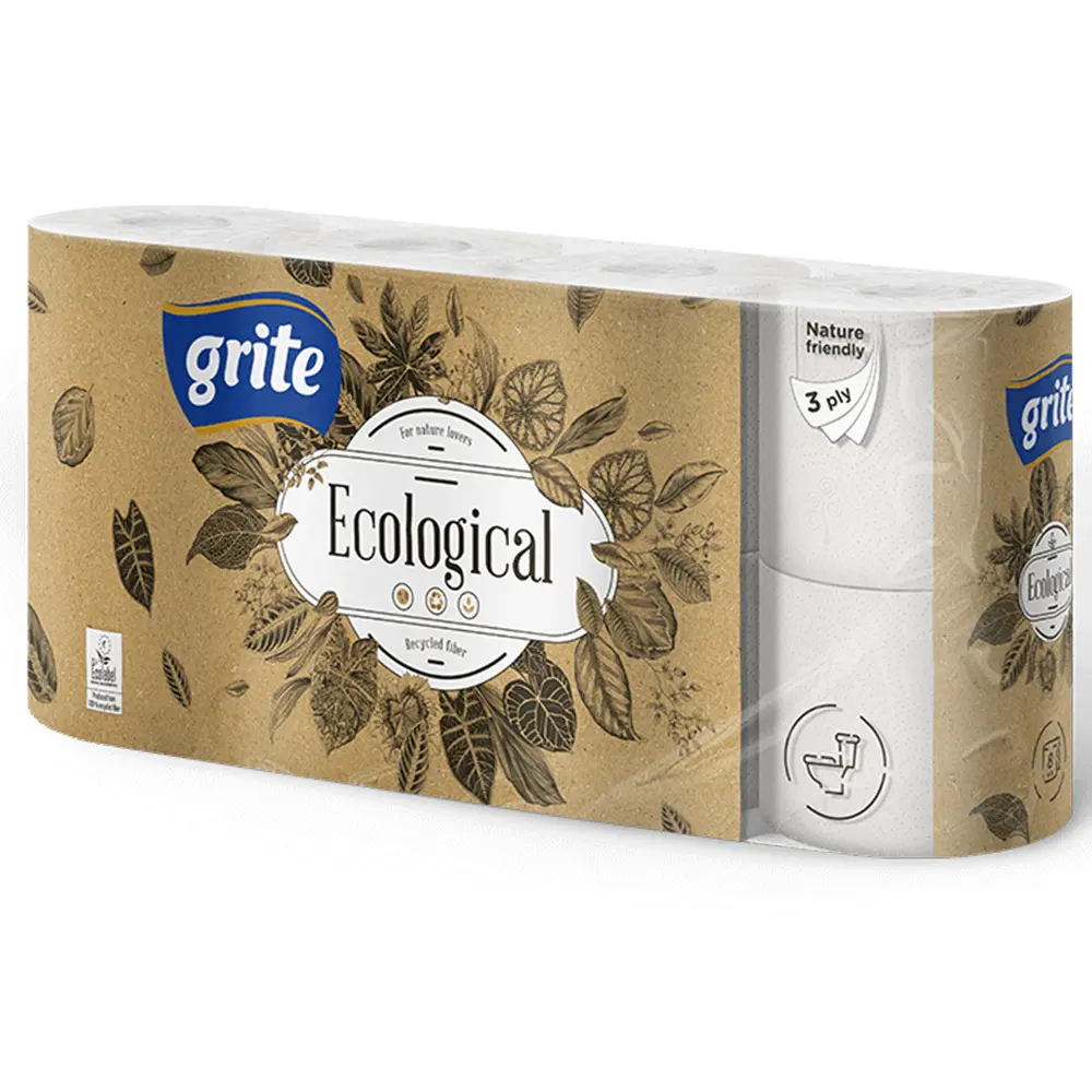 Zdjęcie produktu Papier toaletowy Grite ekologiczny 3 warstwy 8 rolek biały makulaturowy 15 m