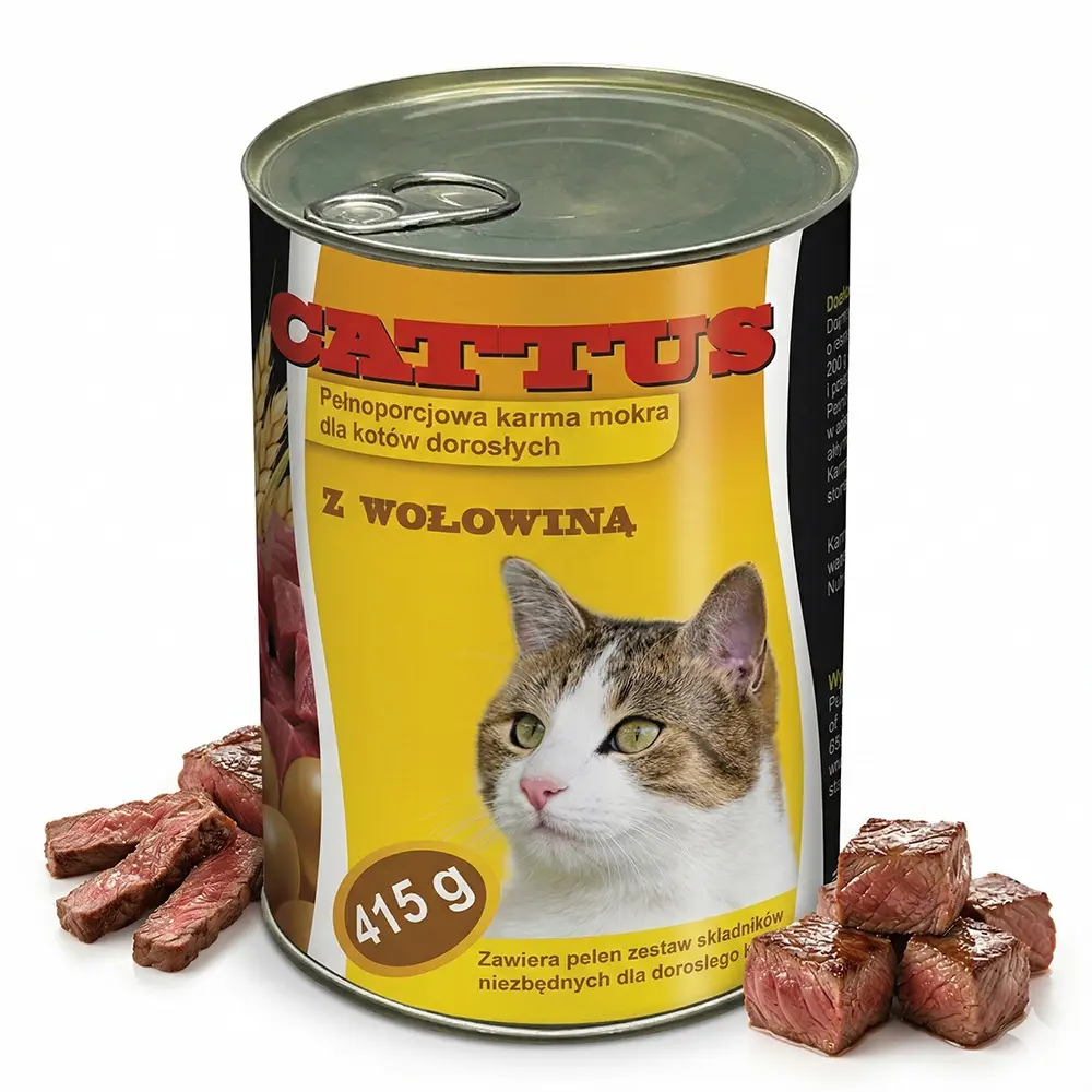 Zdjęcie produktu Karma mokra dla kota z wołowiną pełnoporcjowa pyszna puszka 415g