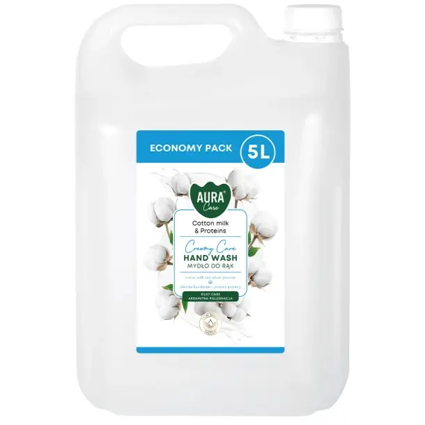 Zdjęcie produktu Mydło w płynie Aura Proteiny Mleczka Bawełnianego antybakteryjne do dozownika zapas AHW-005-004 5L
