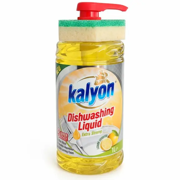Zdjęcie produktu Płyn do mycia naczyń Kalyon Cytrynowy z pompką i gąbką extra strong 1l 