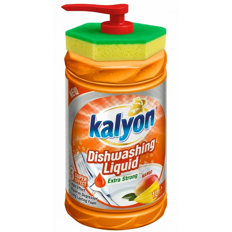 Zdjęcie produktu Płyn do mycia naczyń Kalyon Mango z pompką i gąbką extra strong 1l 